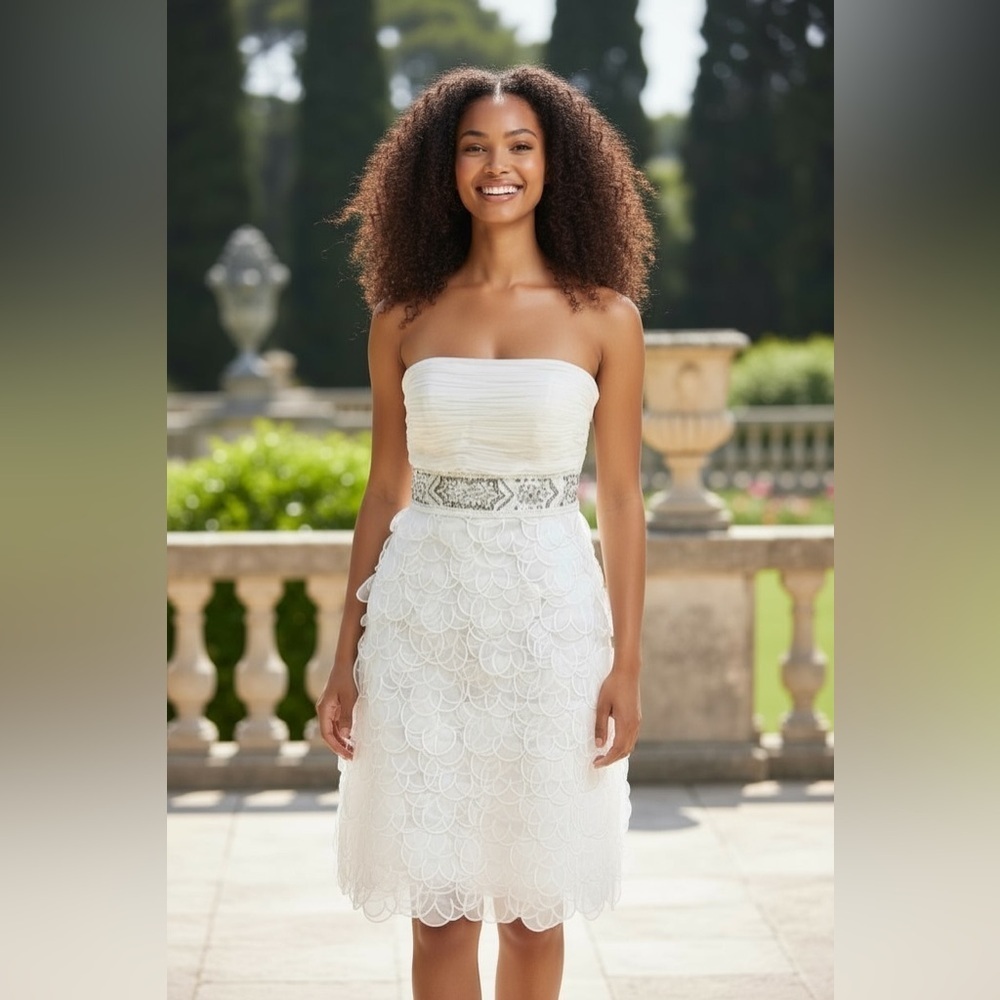 Sue Wong Nocturne White Off Shoulder Petal Dress 4
